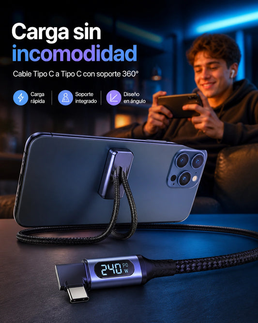 PowerStand™ 240W – Cable Cargador 3 en 1 con Soporte Invisible