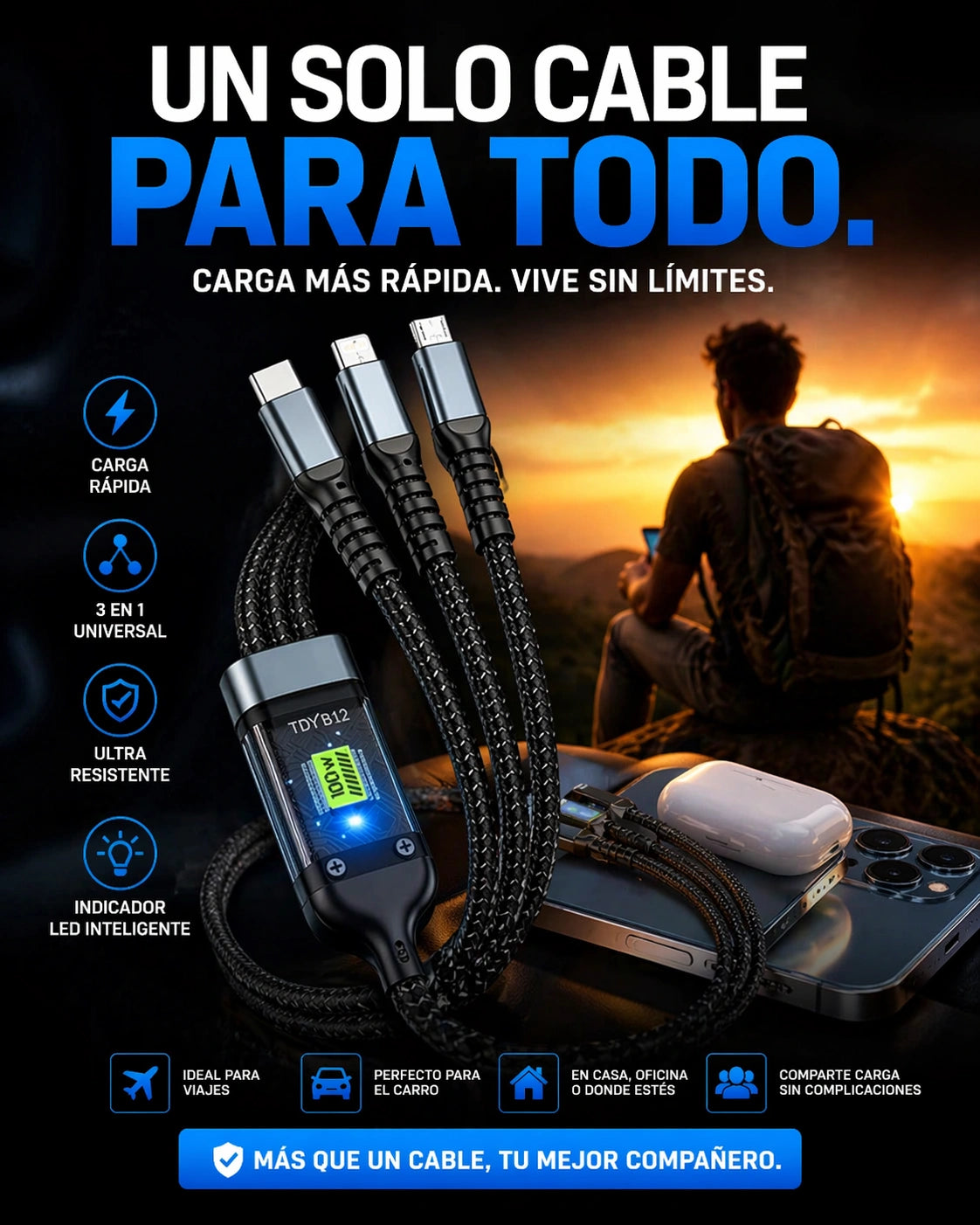 Cable Carga Rápida 3 en 1. OFERTA 2x1